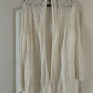 White Knit Open Cardigan  Sweater Cotton mix Sz 12